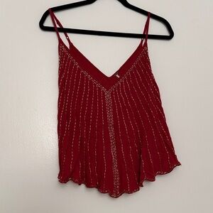 Free People Red Top with Gold Beads